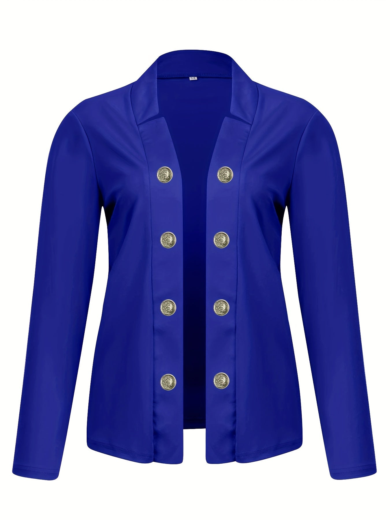 Button Decor Open Front Blazer, Casual Long Sleeve.