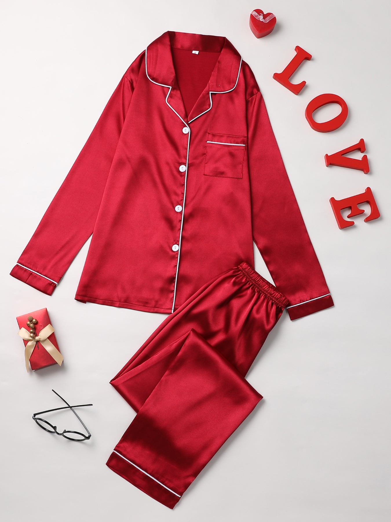 Cozy Solid Pajama Set - Soft Long Sleeve Button.