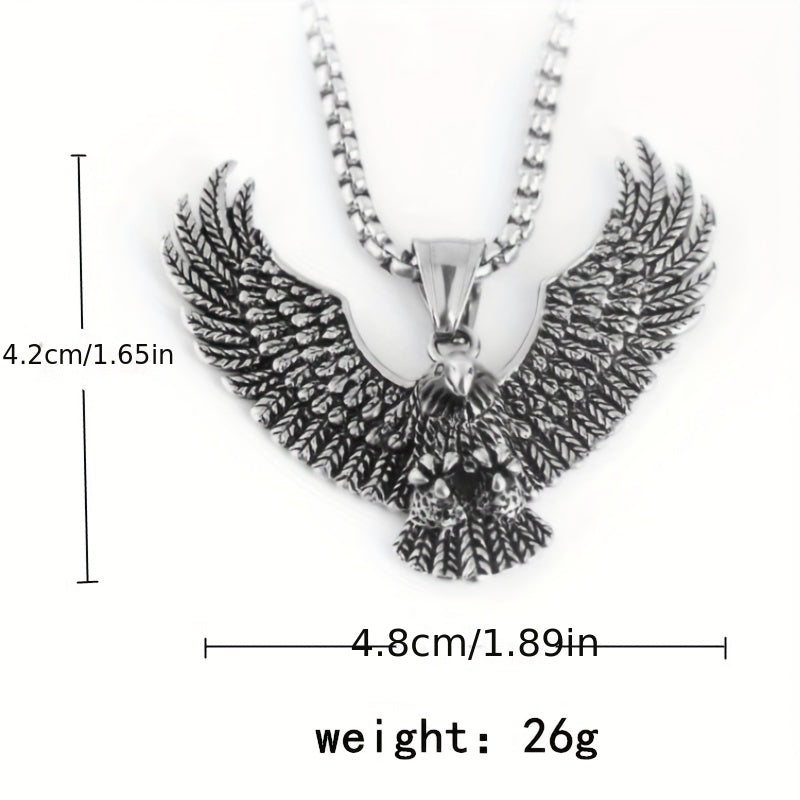 1pc Fashion Creative Eagle Pendant Stainless Steel Necklace, Hip Hop Retro Trendy Eagle Necklace Jewelry Gift For Men And Women
