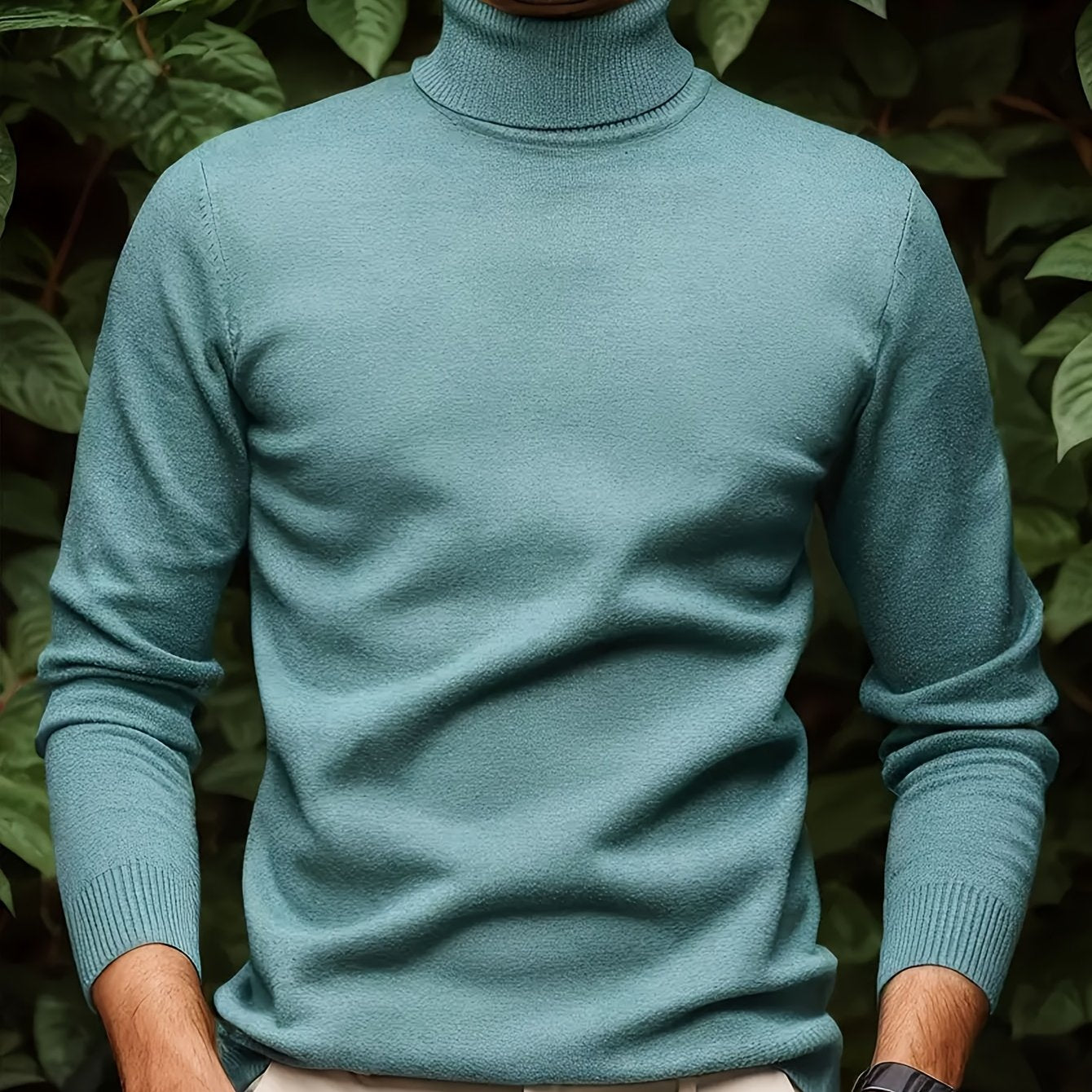 Men's Casual Solid Color Turtleneck Sweater .