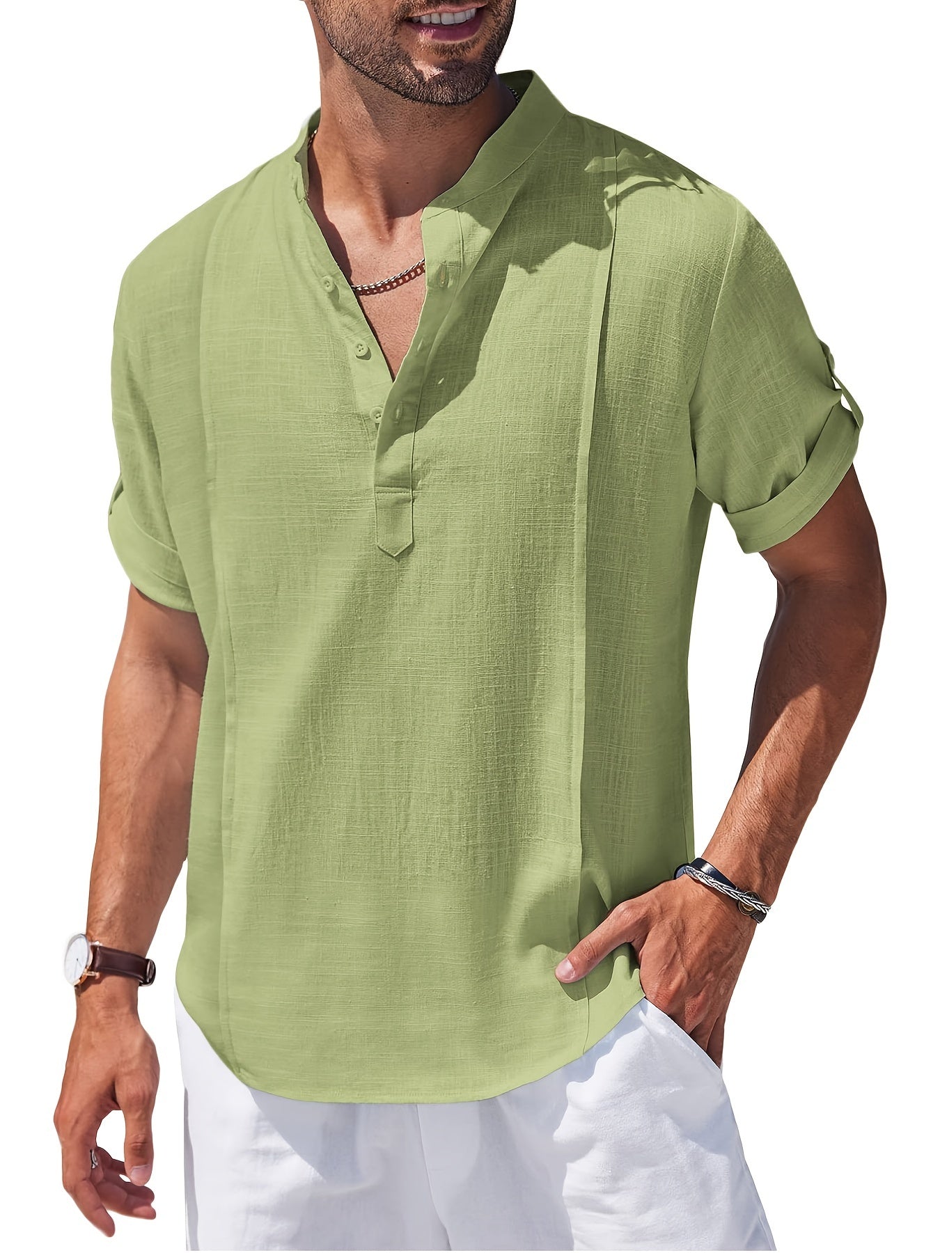 Men's Cotton & Ramie Fiber Shirt Top Turn-Down Collar Long Sleeve Closure Male Casual Shirt For Men Daily Vacation Streetwear