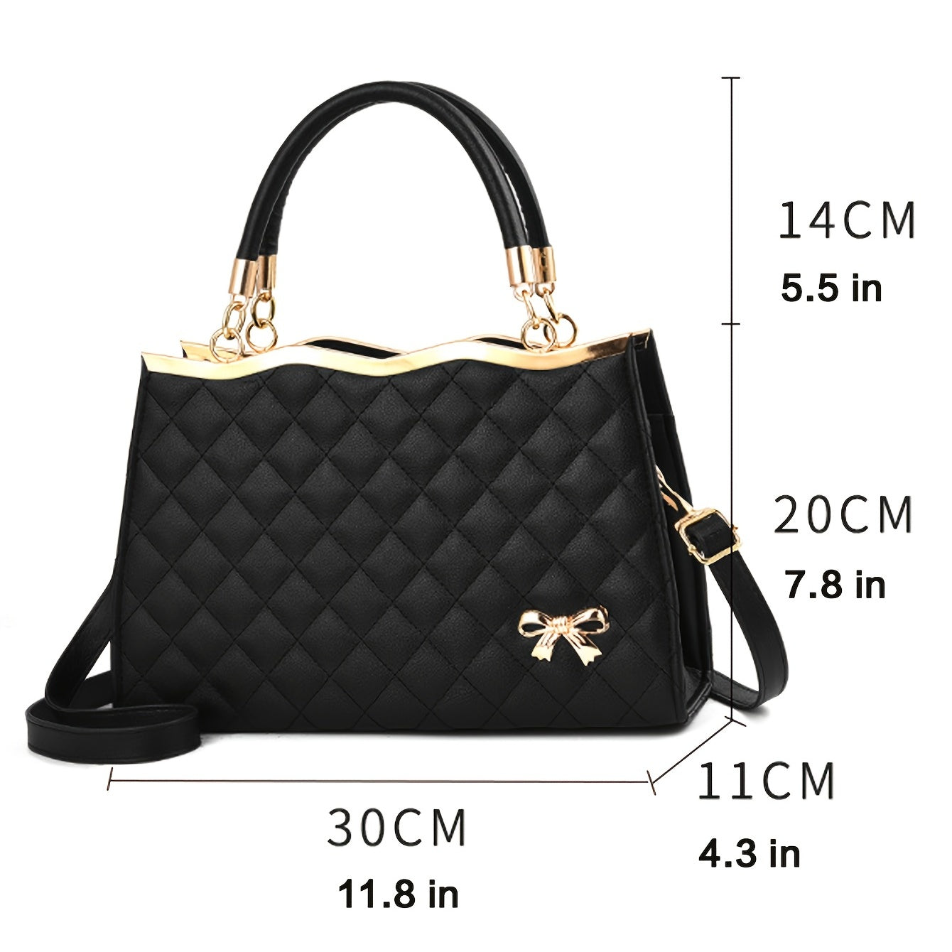 Women'S Quilted PVC Handbag with Bow Embellishment, Adjustable Strap.