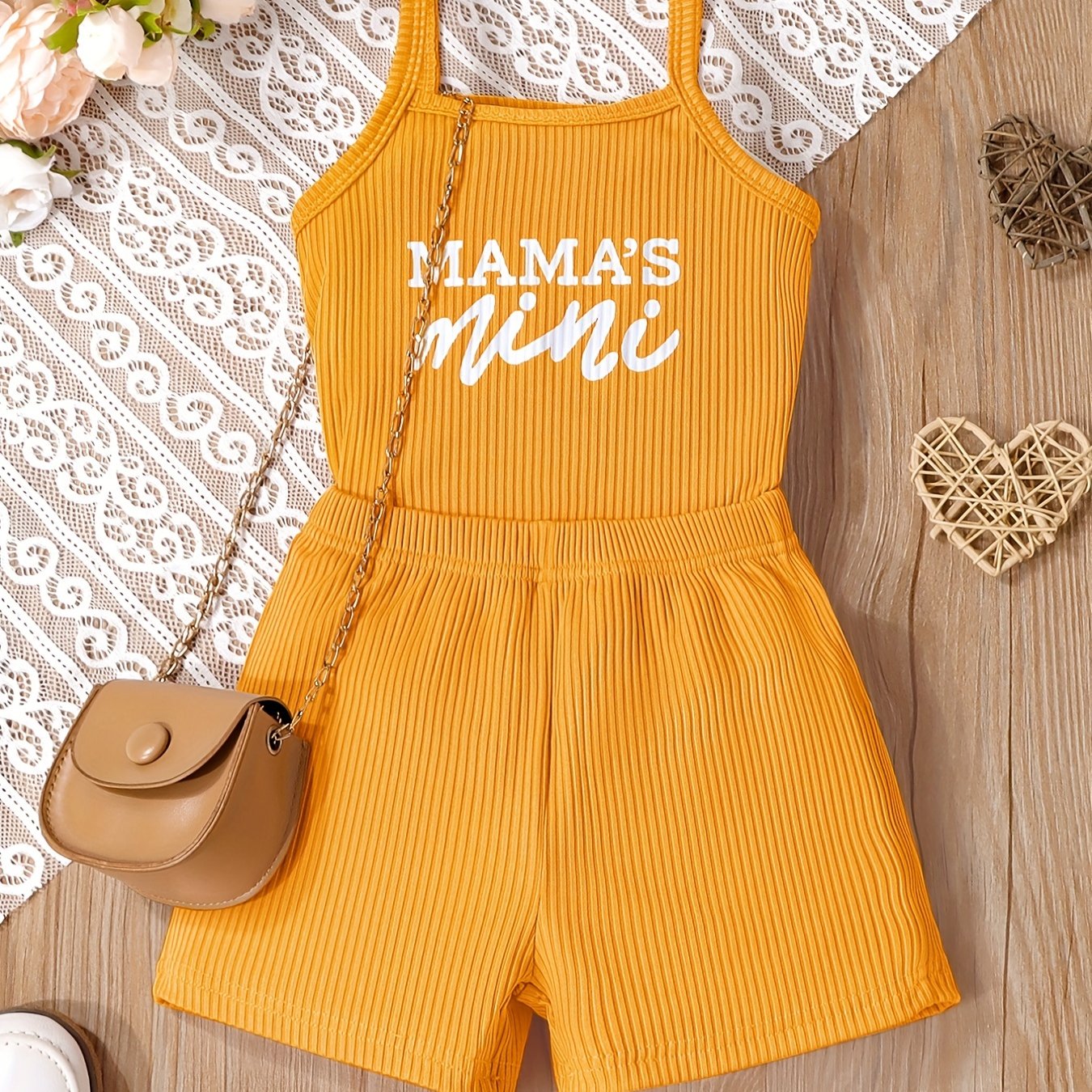 2pcs Toddler Girls Letter "MAMA'S MINI" Graphic Cami Top