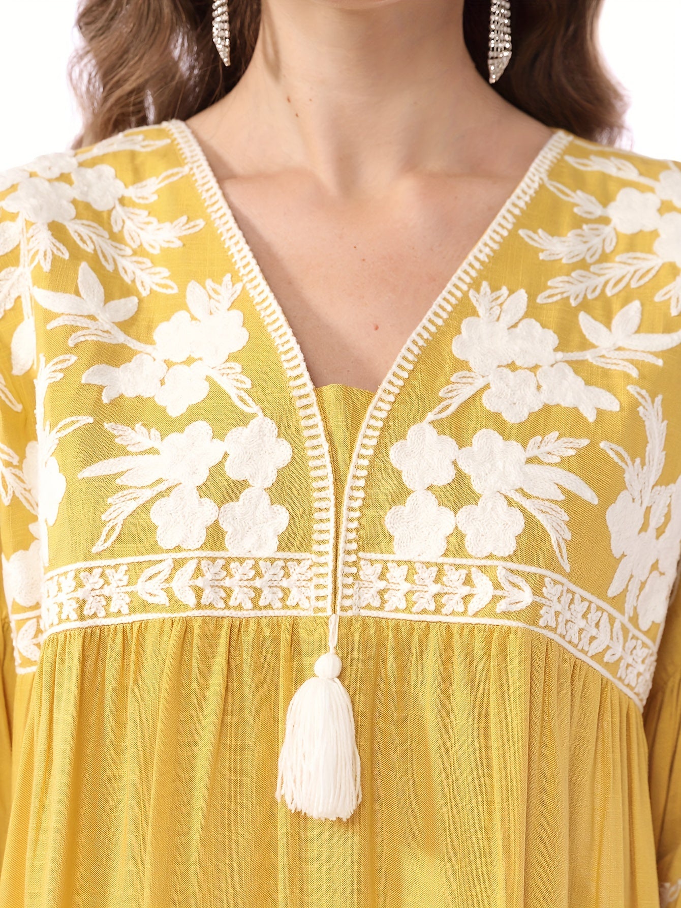 Themed Green Dress with White Floral Embroidery - ./MH