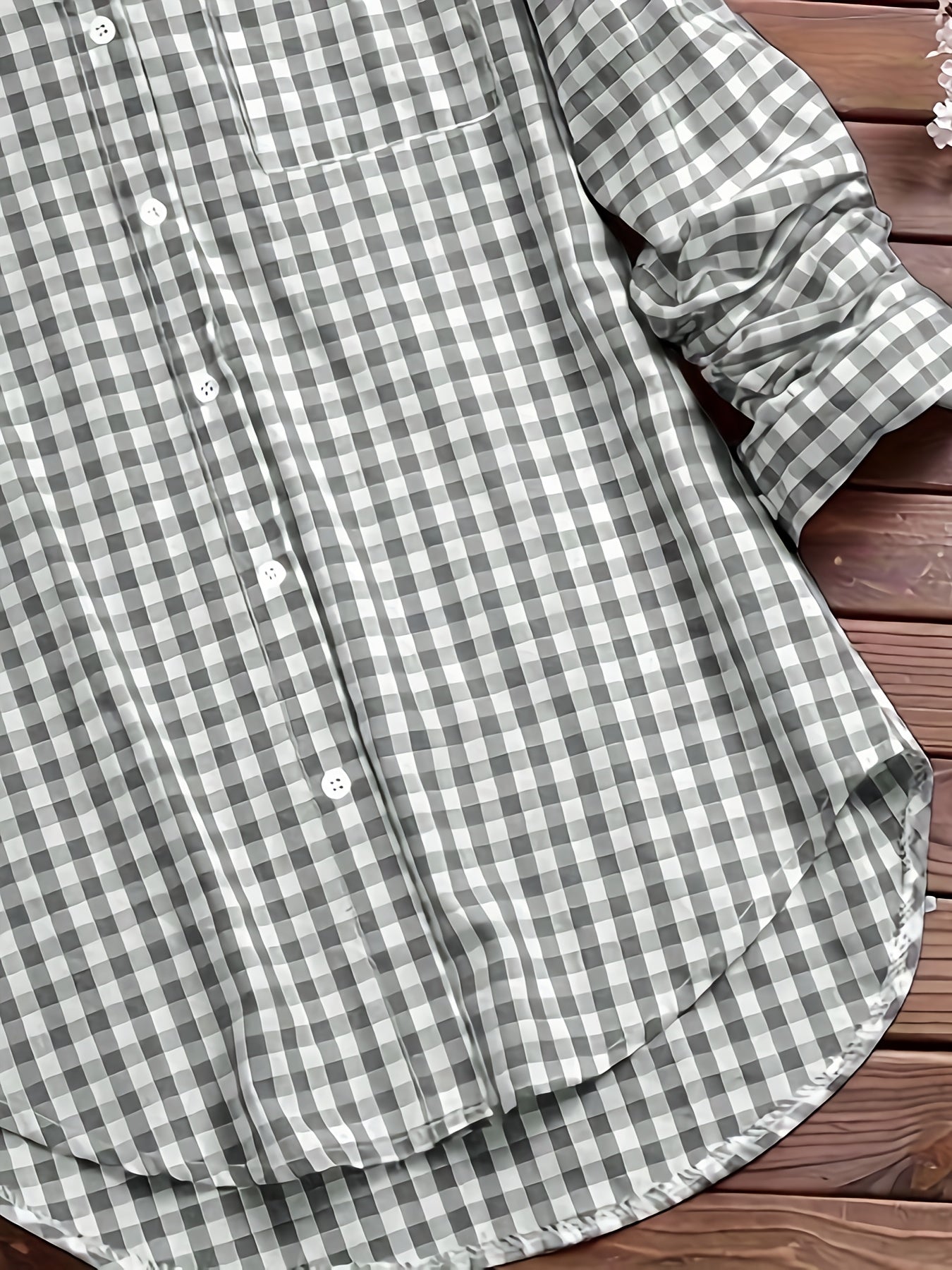 Women'S Casual Long Sleeve Gingham Check Shirt - Light Blue & White,