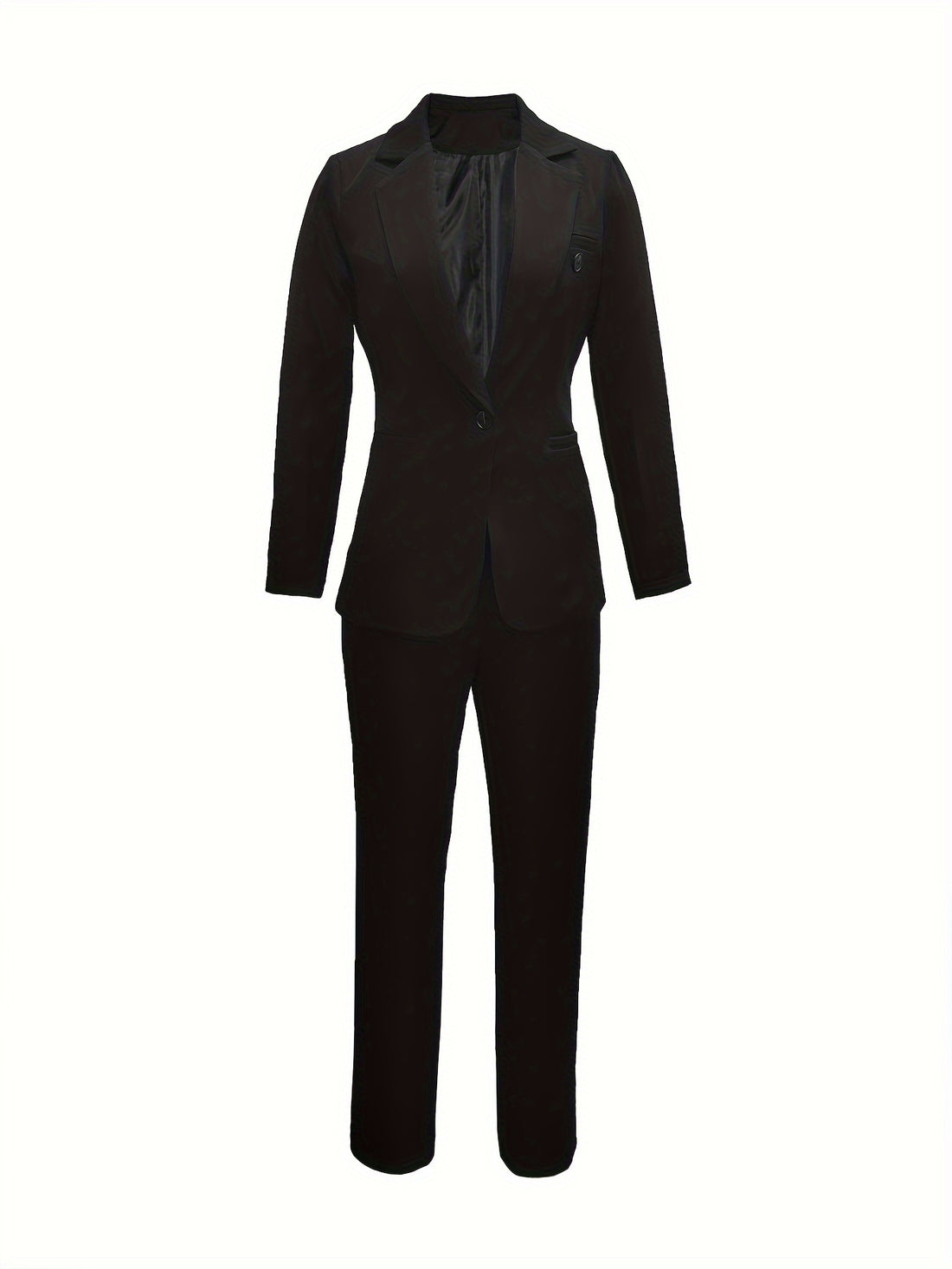 Solid Color Elegant Pantsuits, Long Sleeve Lapel Collar Button Blazer.