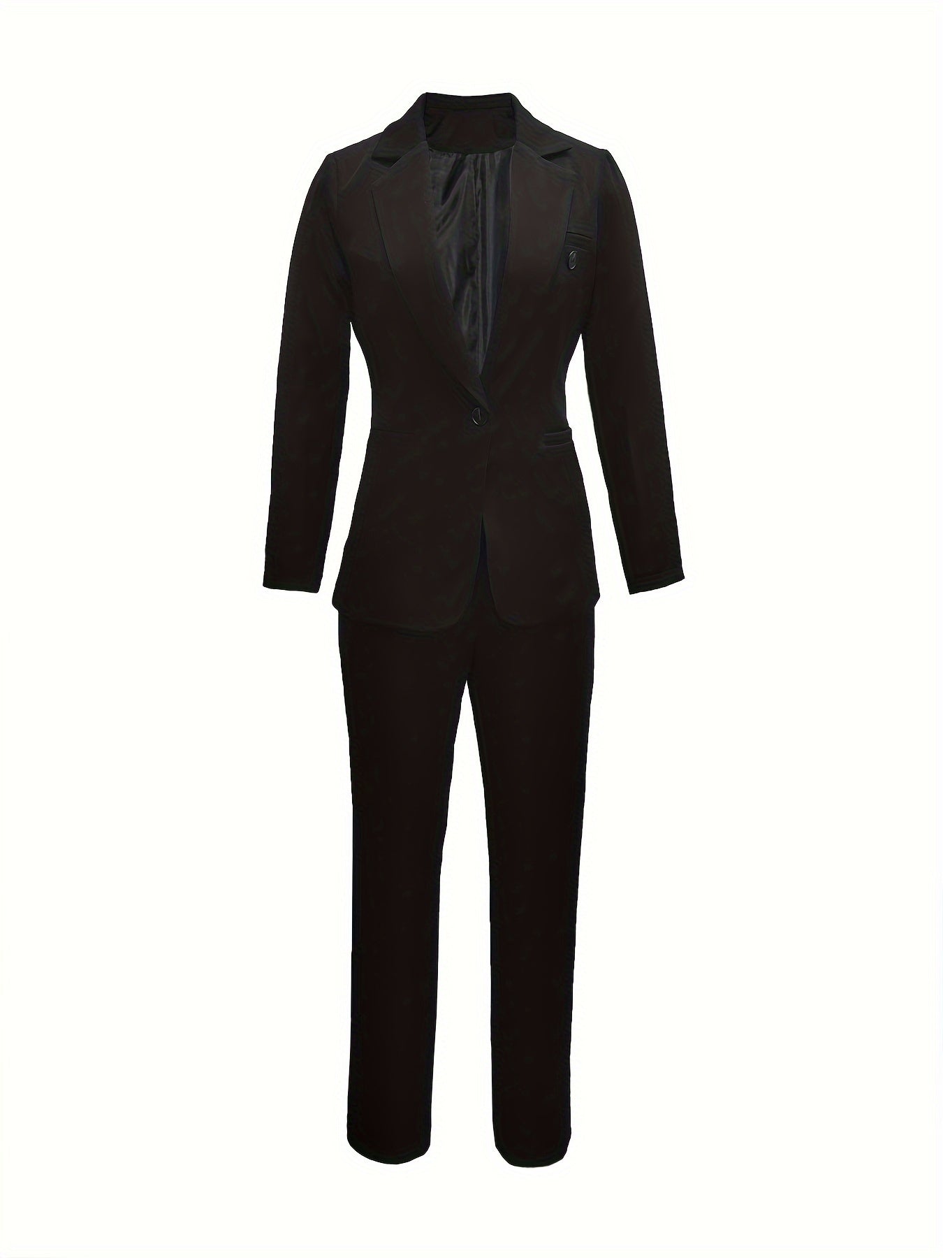 Solid Color Elegant Pantsuits, Long Sleeve Lapel Collar Button Blazer.