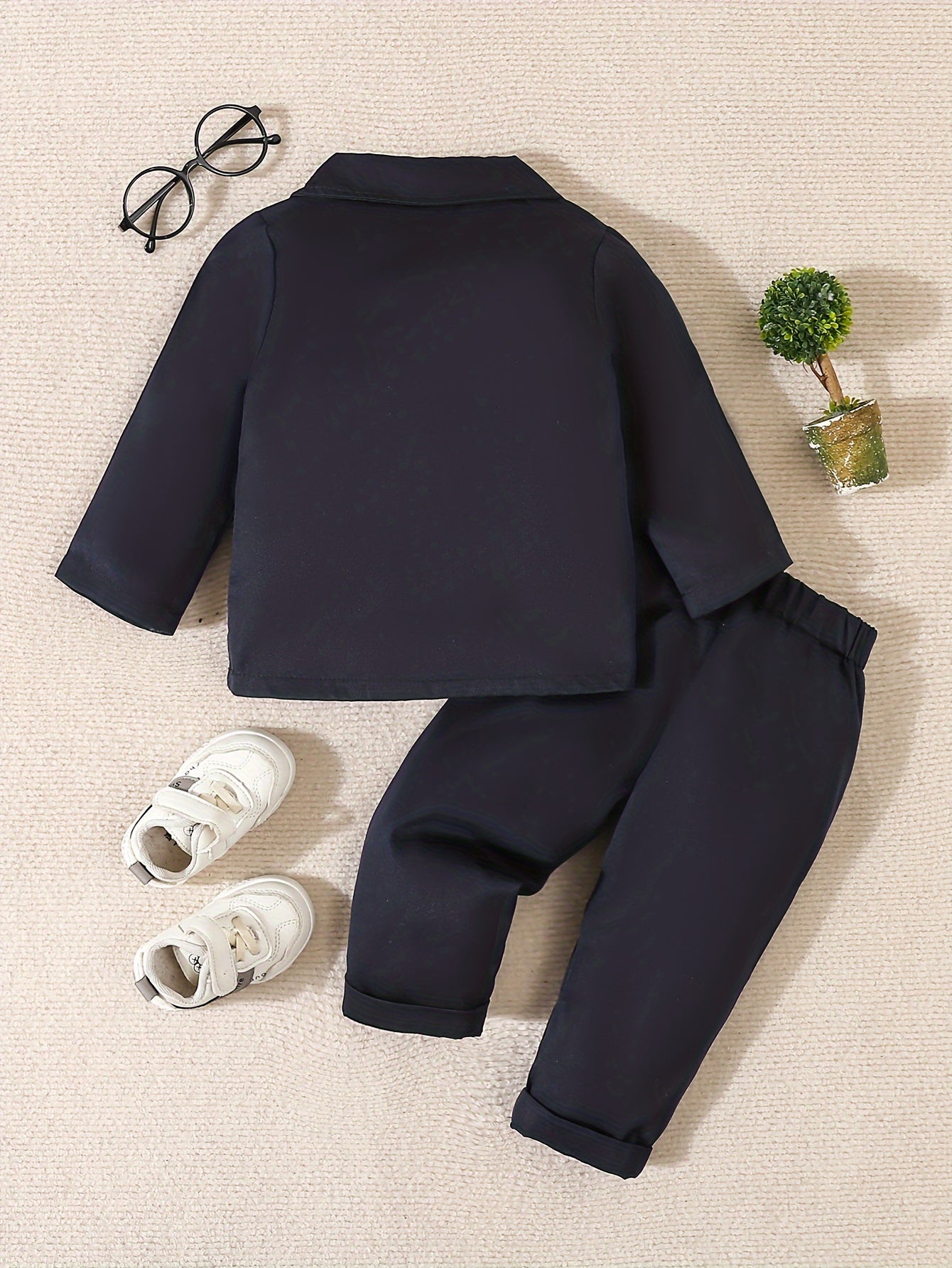 2Pcs Baby Boys Stylish Gentleman Suit, Long Sleeve Blazer.