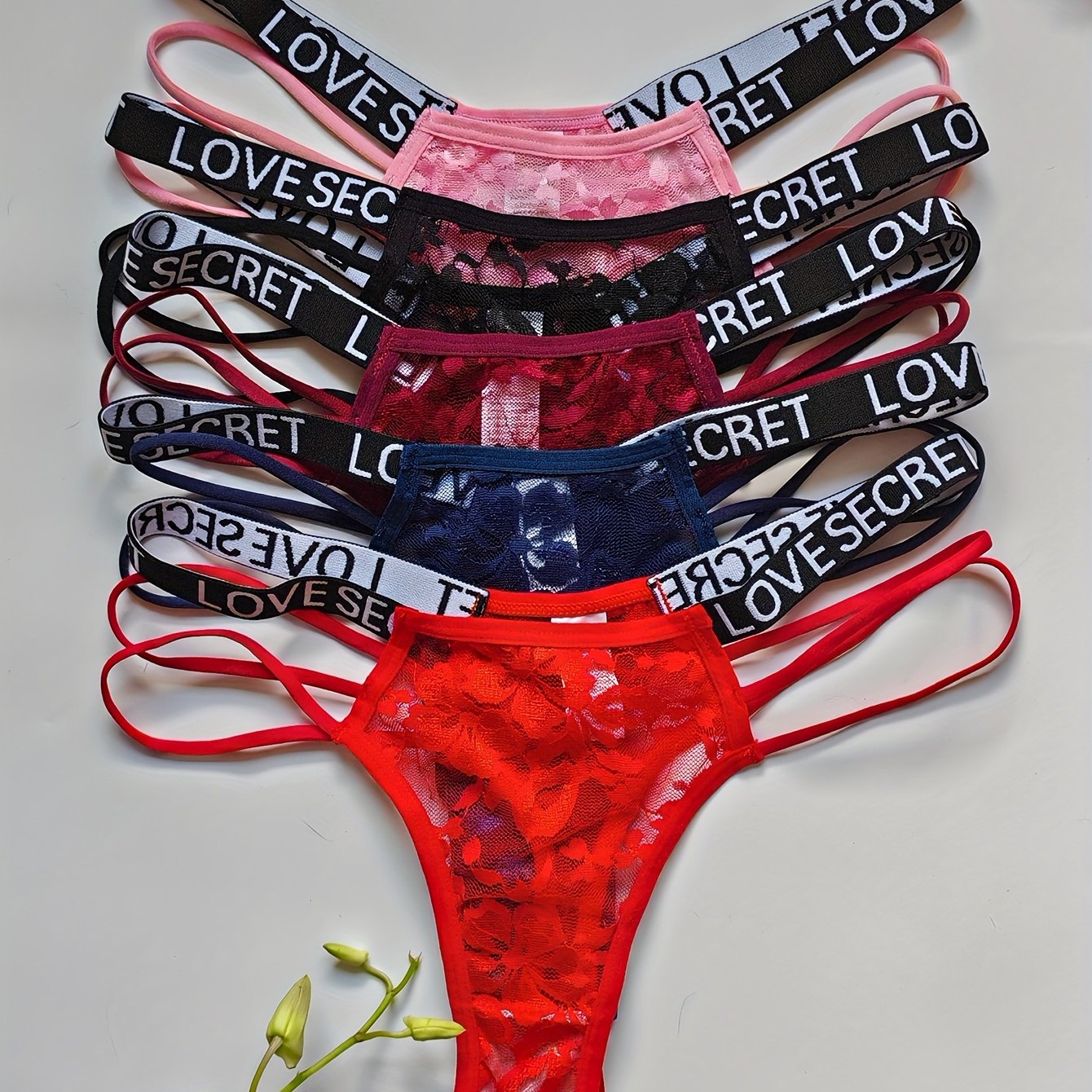 5pcs Letter Print Color Block Thongs, Sexy Comfy Breathable '/MH