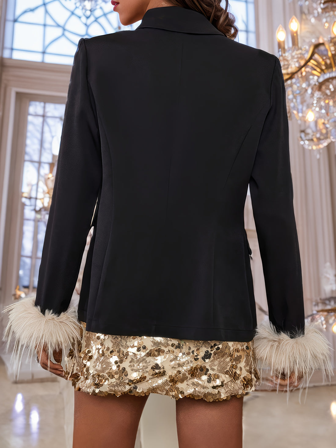 Solid Color Open Front Blazer, Elegant Lapel Neck Double Breasted.