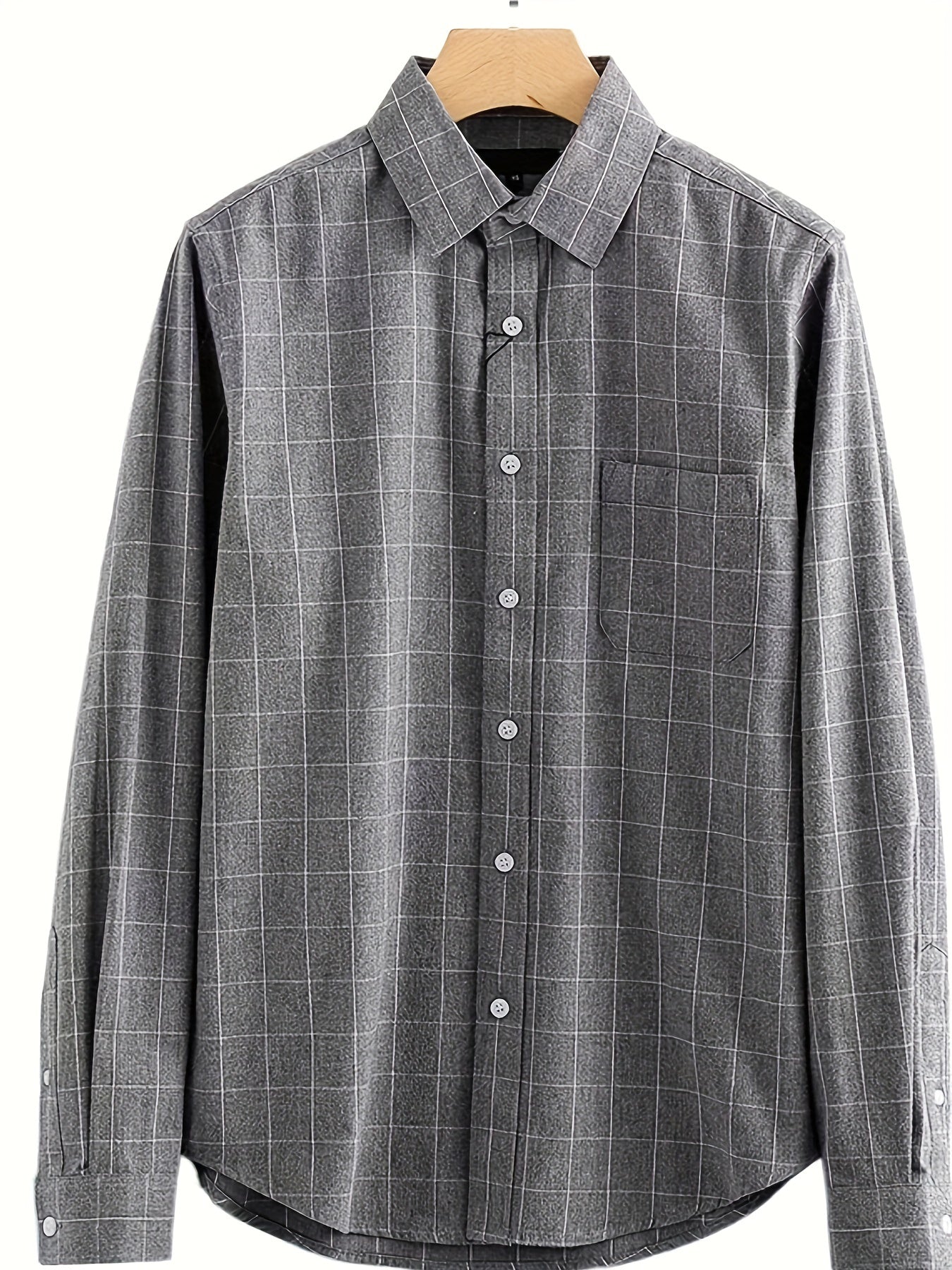 Men's Plaid Lapel Collar Dress Shirts, Long Sleeve Casual Button.