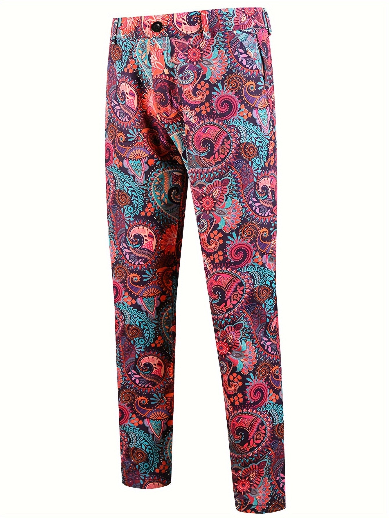 2pcs Men's Fashion Casual Suit Set, 3D Vibrant Paisley Print Blazer.