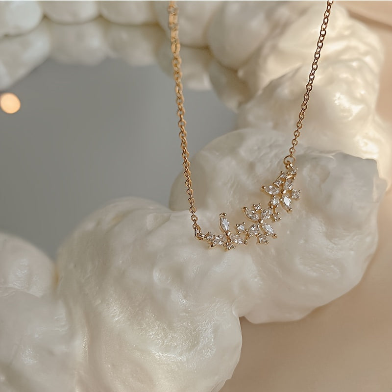 Zircon Flower Alloy Necklace For Women, Birthday Holiday Gift, Clothing Decoration, Party Accessories