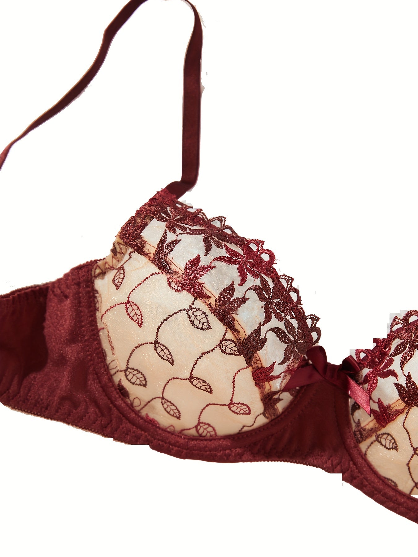 Contrast Lace Bow Bra & Panty, Bra & Panties Lingerie Set,/MH