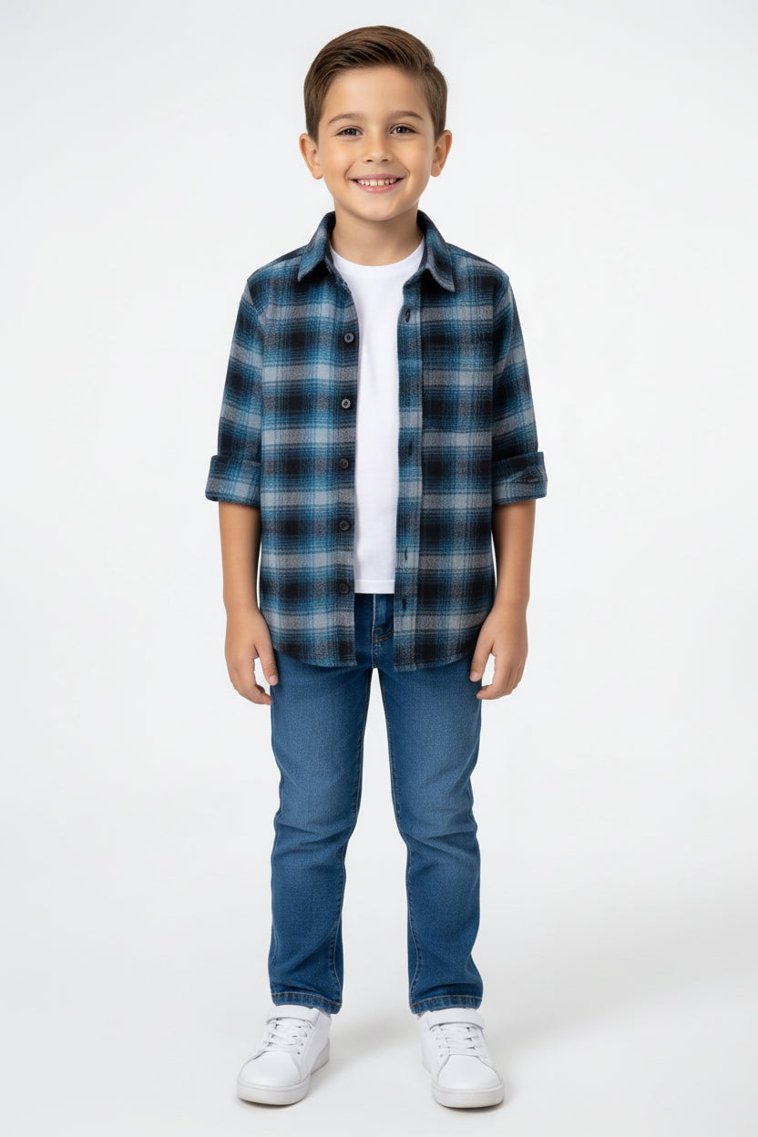 Kids Oven & Knit Contrast Long Sleeve Cotton Shirt (1-12yrs)MH
