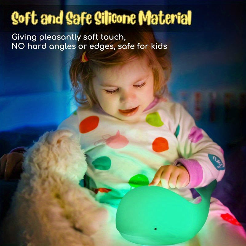 7 Colors Whale Kawaii Night Light - Rechargeable, Color-Changing, Silicone, Christmas and Halloween Gift Lamp with Soft Glowing Effect
