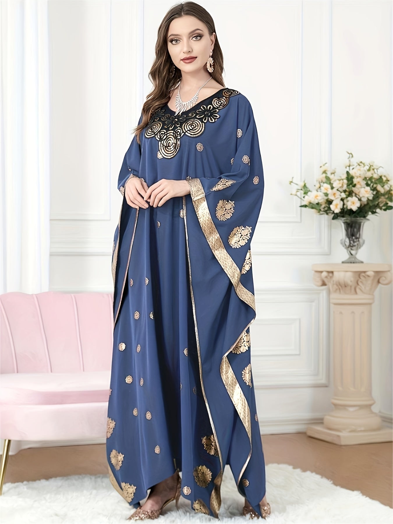 Middle Eastern Elegance Women's Floral Print Abaya./MH