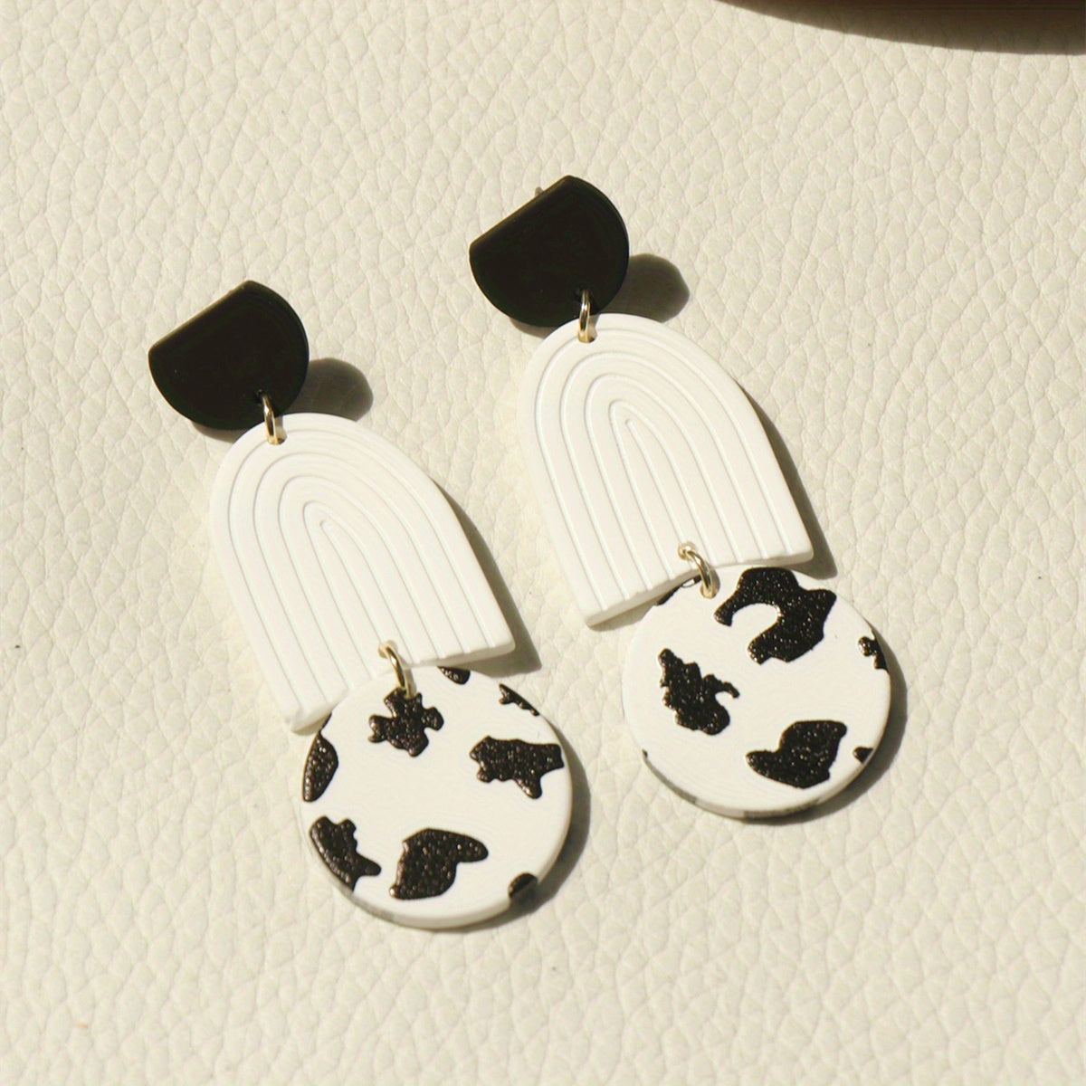 U Shape Round Sheet Decor Cow Pattern Dangle Earrings Polymer Clay Texture Elegant Vacation Style Holiday Ear Ornament Female Gift