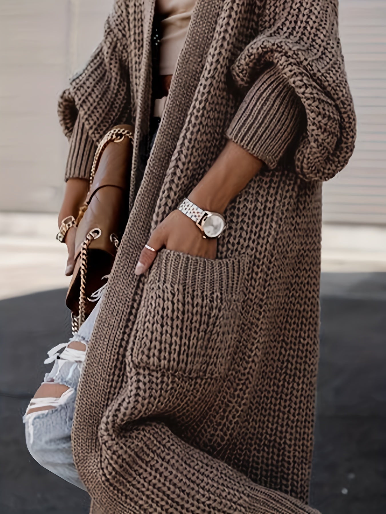 Cozy Long Sleeve Open Front Cardigan Sweater Women's Long Length .