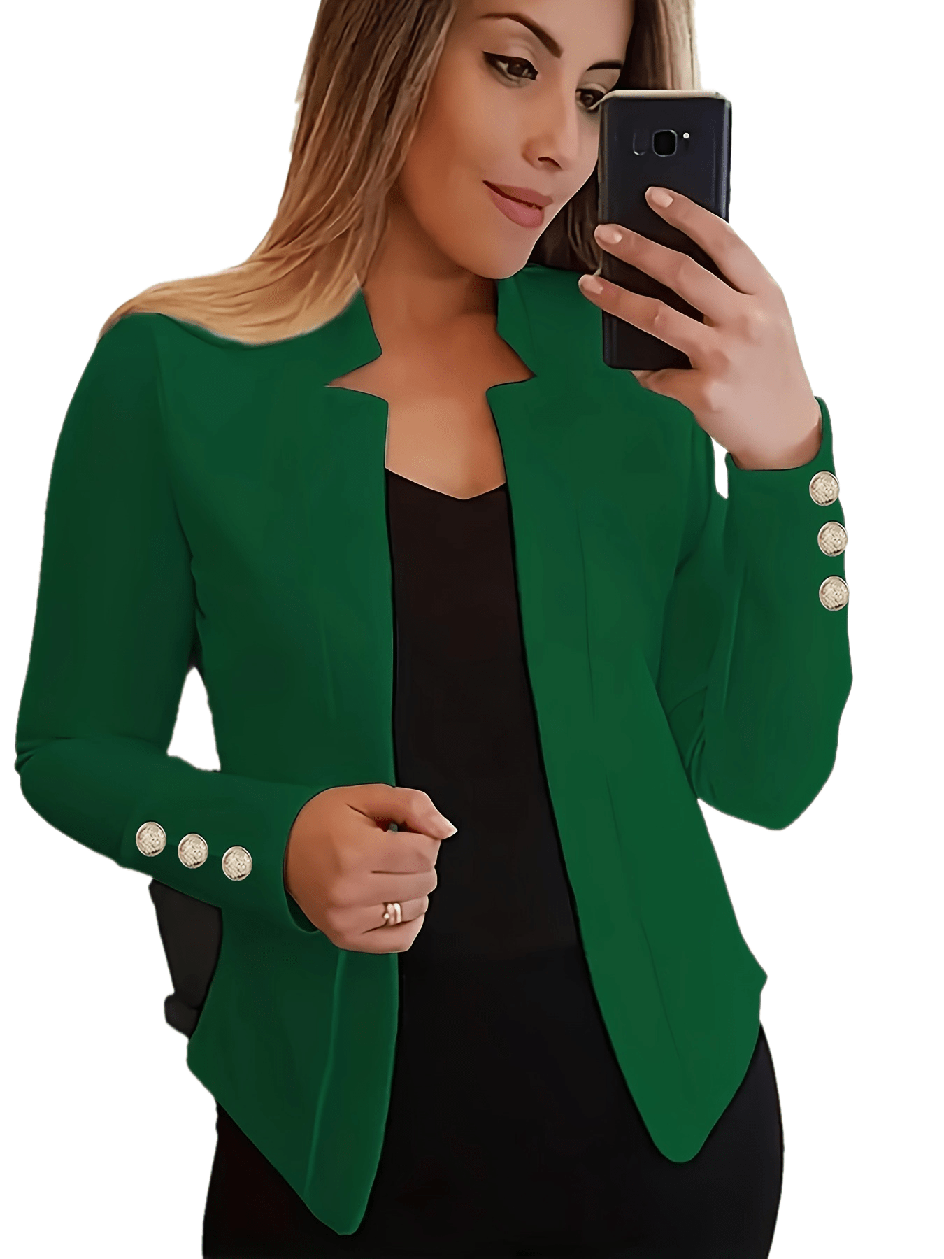 Solid Open Front Button Decor Blazer, Elegant Long Sleeve Blazer.
