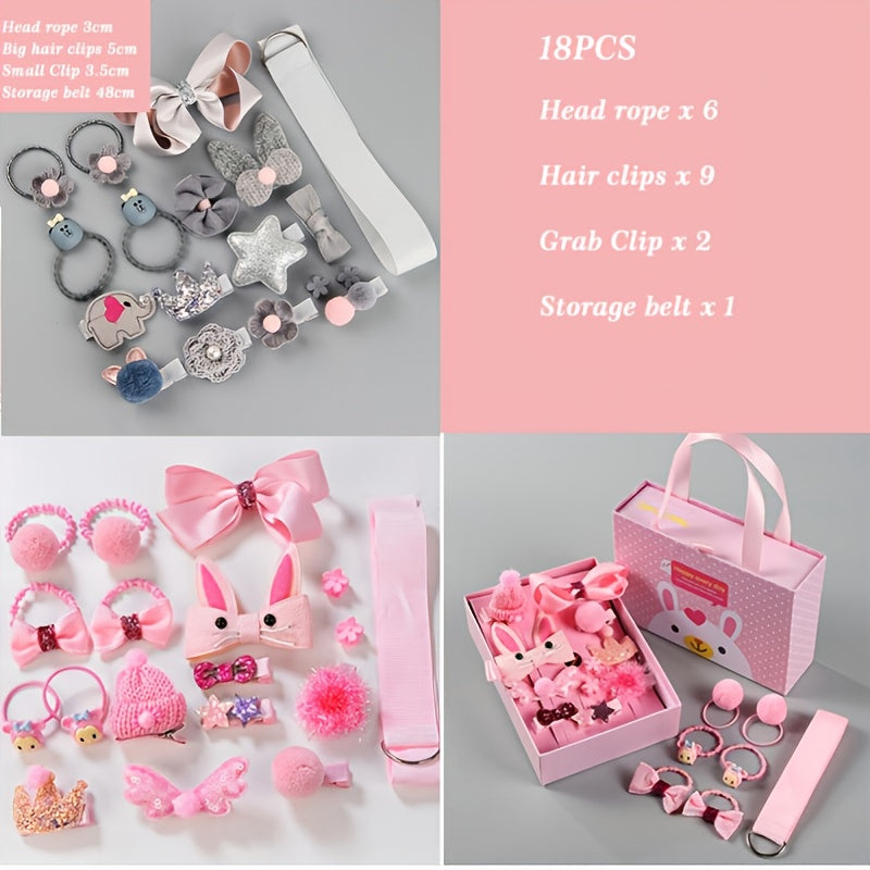 Deluxe Princess Hair Accessory Kit for Girls - Sparkling Rhinestone Clips, Cute Bow Ties & Elastic Bands with Pink Gift Box & Ribbon Hanger - Soft, Lightweight & Safe for and Youngsters, Hair Accessories for Girls