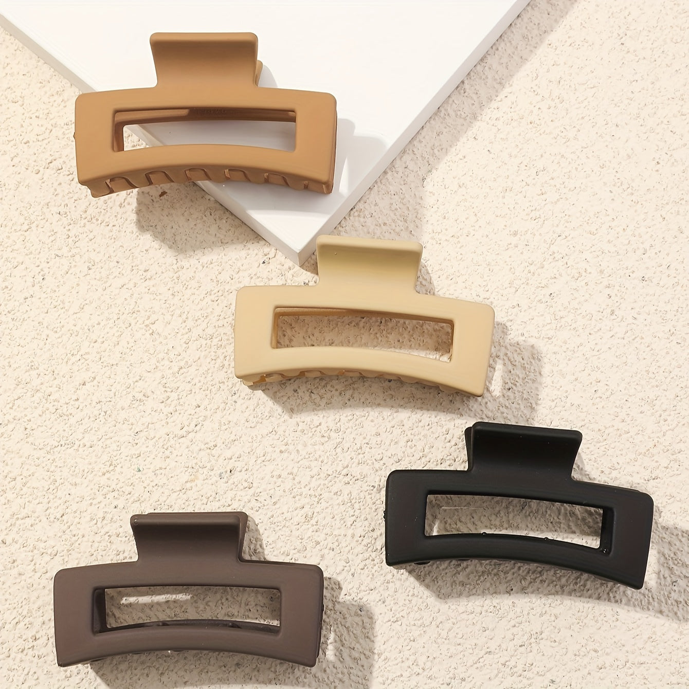 4pcs Solid Color Hollow Out Rectangular Hair Claw Clips Large Rectangular Hair Grab Clips Trendy Hair Accessories For Women And daily use