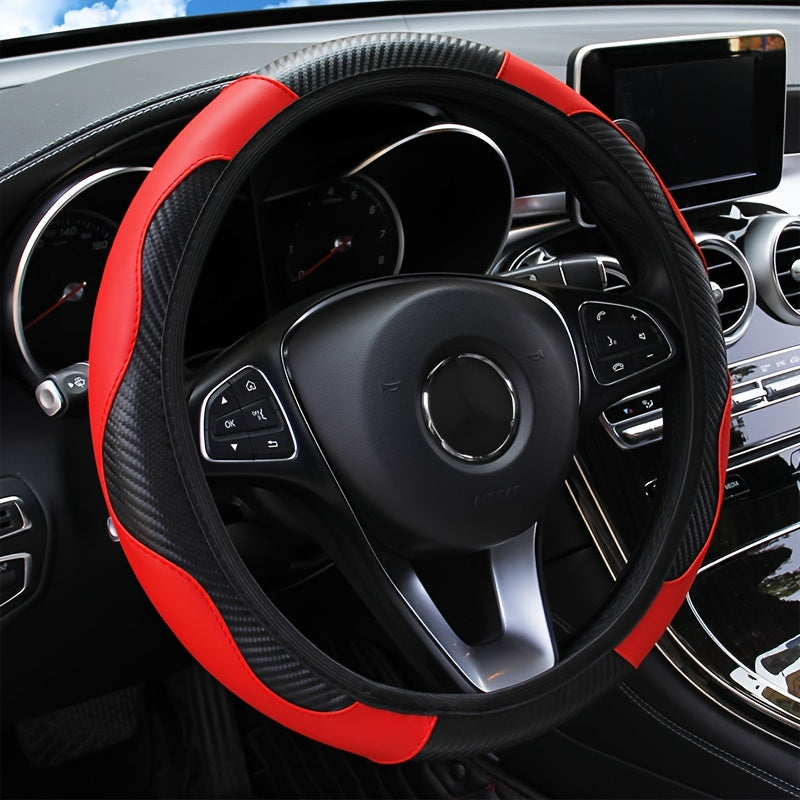 Universal Carbon Fiber Elastic PU Leather Car Steering Wheel Cover
