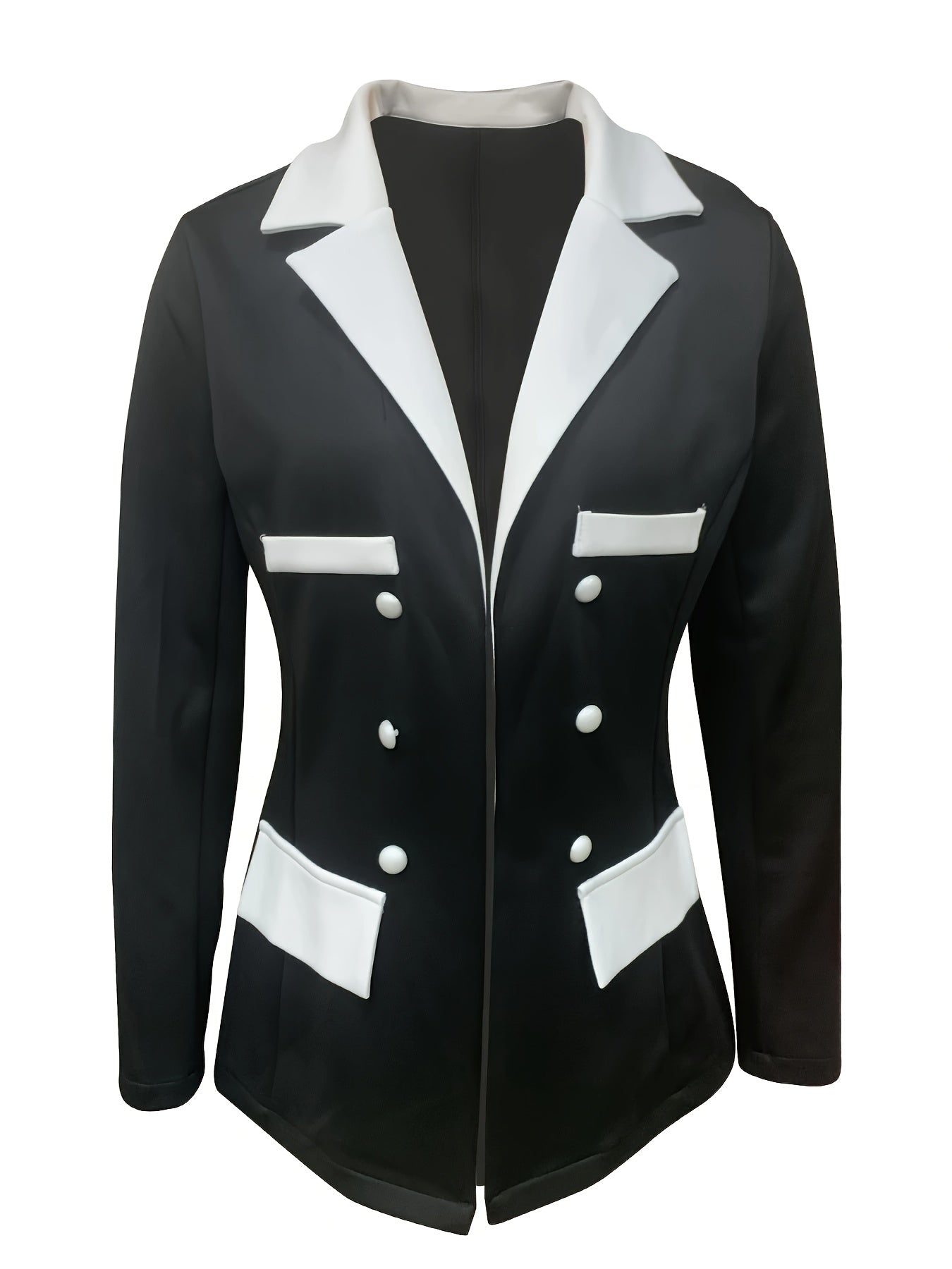 Color Block Double Breasted Blazer, Elegant Long Sleeve Notched Lapel Blazer.