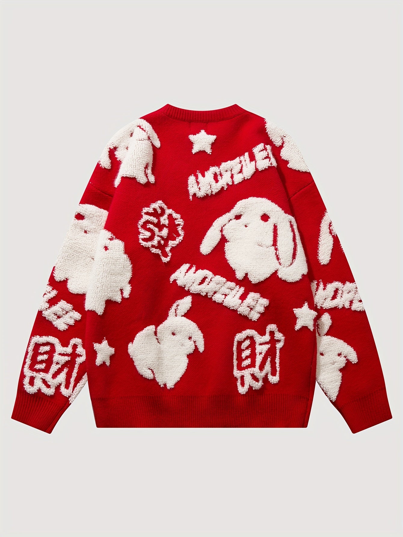YWFG Cute Knitted Cute Rabbit & Wealth Chenille Embroidery Sweater,