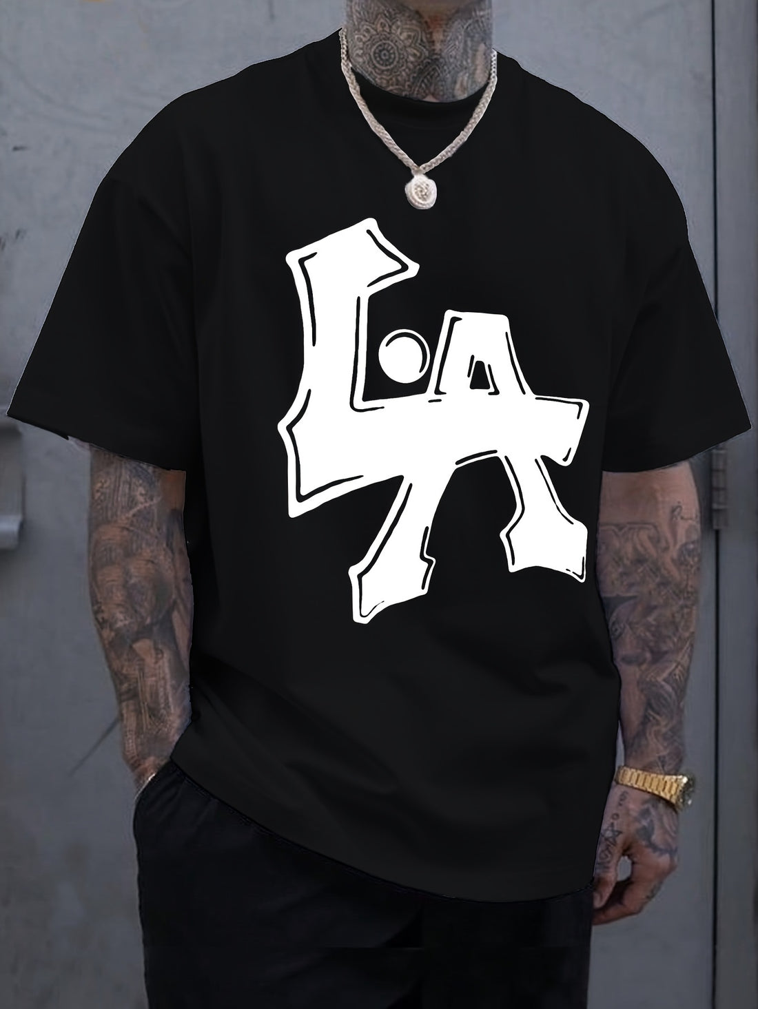 Men's Los Angeles Print Short Sleeve T-Shirts, Comfy Casual Elastic.