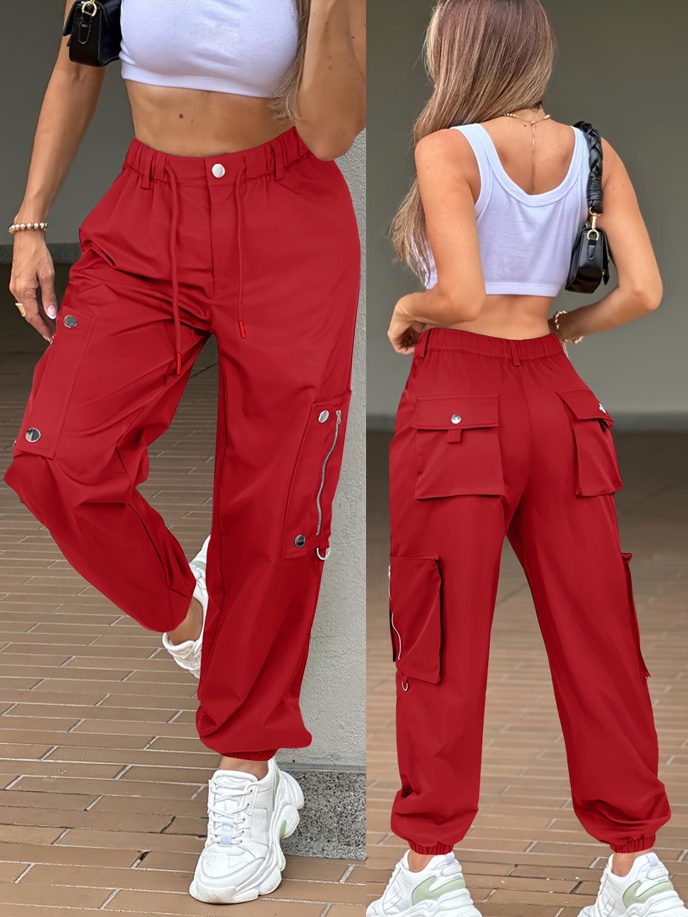 SwaKAKI Women's High-Waist Cargo Tapered Pants we Gre, /MH