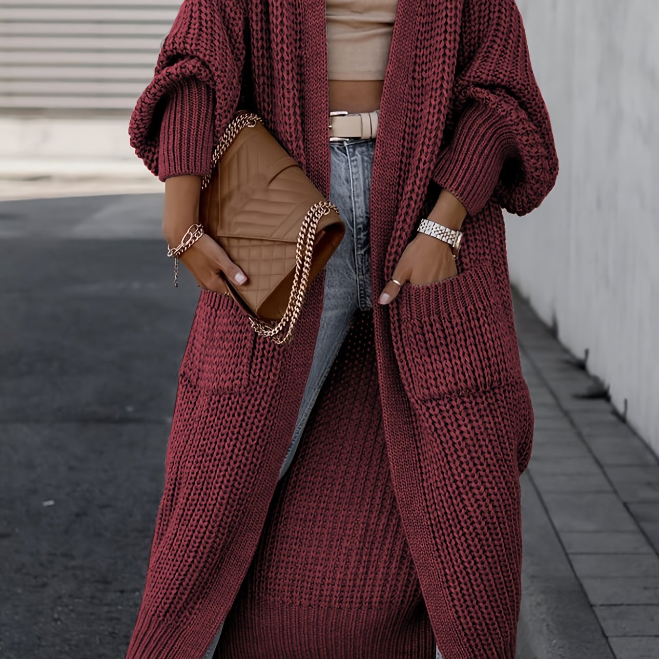 Cozy Long Sleeve Open Front Cardigan Sweater Women's Long Length .