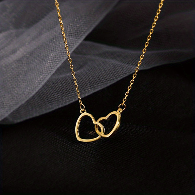 1pc, Double Peach Heart Necklace - Stylish Metal Alloy Jewelry for Women, Perfect for Mother's Day, Valentine's Day, and Birthdays - Clothing Accessory and Festival Gift