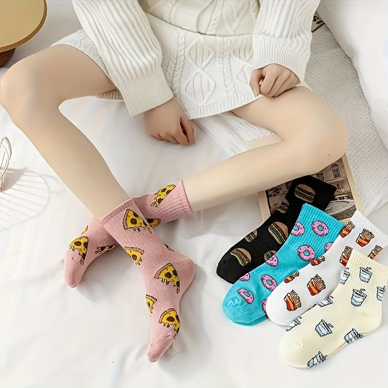 5 Pairs Cartoon Hamburger French a,  Socks, Women's Stockings & Hosiery./MH