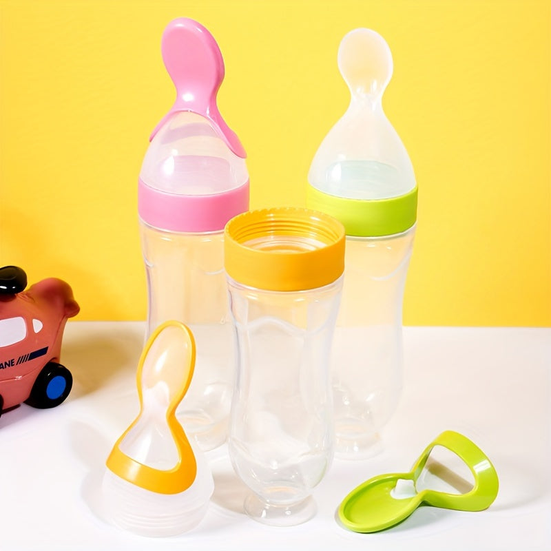 Food Feeder, Silicone Feeding Bottle With Spoon And Suction, Food Processor, 90ml Food Rice Paste Spoon Tableware, Halloween, Thanksgiving, Christmas Gift Easter Gift