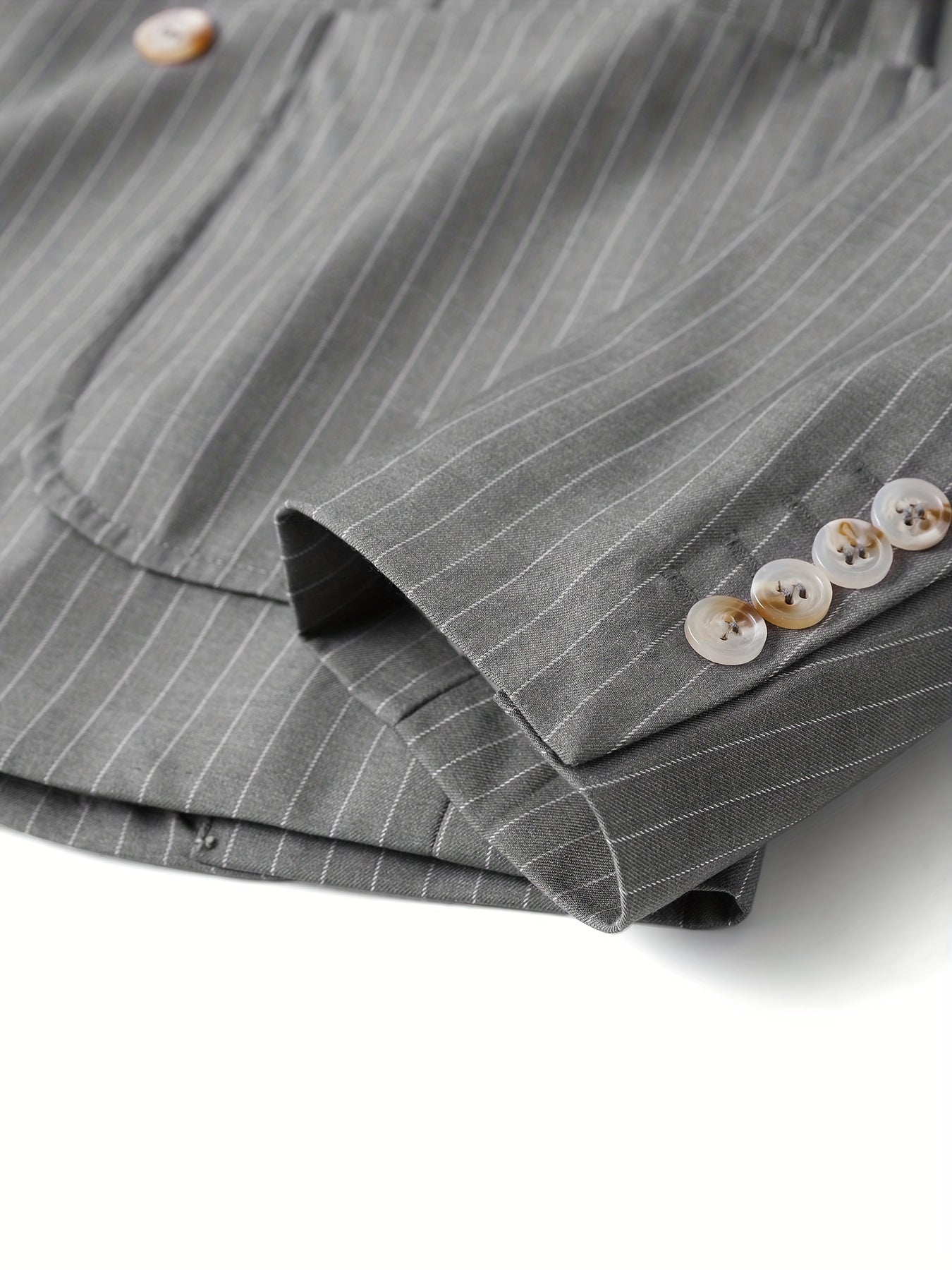 2-Piece Men's Light Business Style Double Breasted Striped Suit Set,