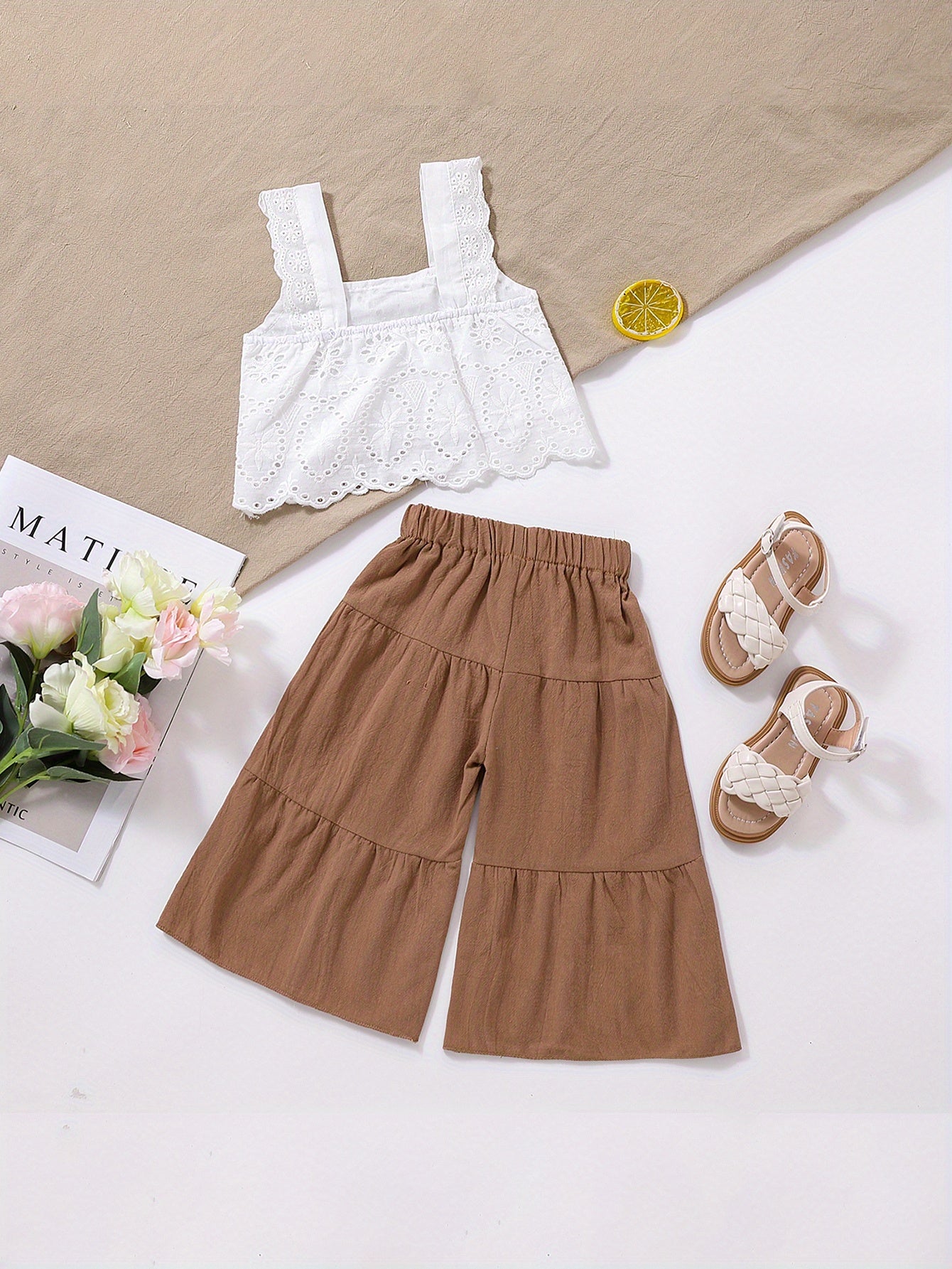 Adorable 2-Piece Outfit for Baby Girls: Comfy Cotton Cami Crop Top & Pants Set!