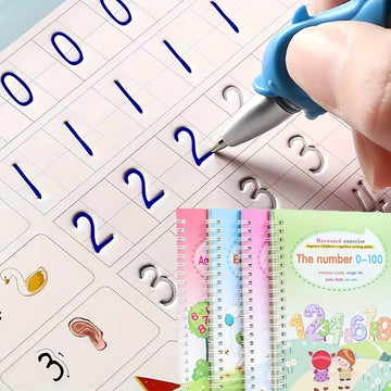 4pcs Magical Handwriting Workbooks Practice Copybook, Magic Calligraphy That Can Be Reused Handwriting Copybook Tracing Book (4 Books+1Pen+8Refills), Christmas Gift