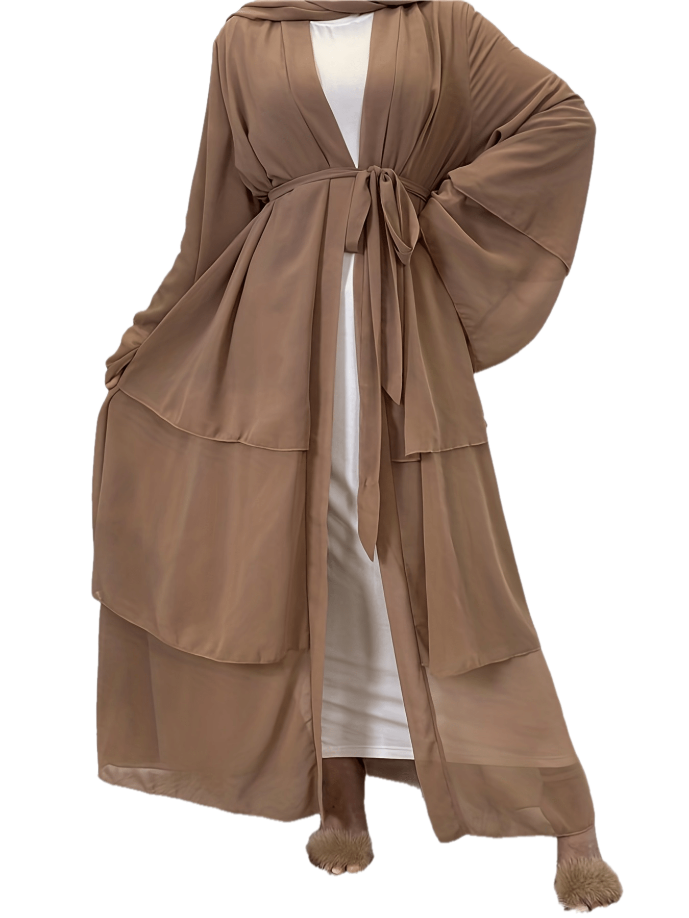 Layered Open Front Modest Dress, Long Sleeve Muslim Dress'/MH