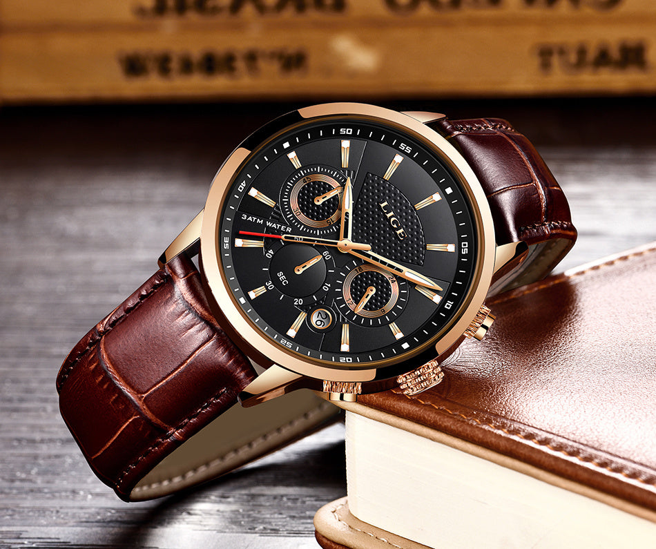 Watches Mens  LIGE Top Brand Luxury Casual Faux Leather Quartz Men's