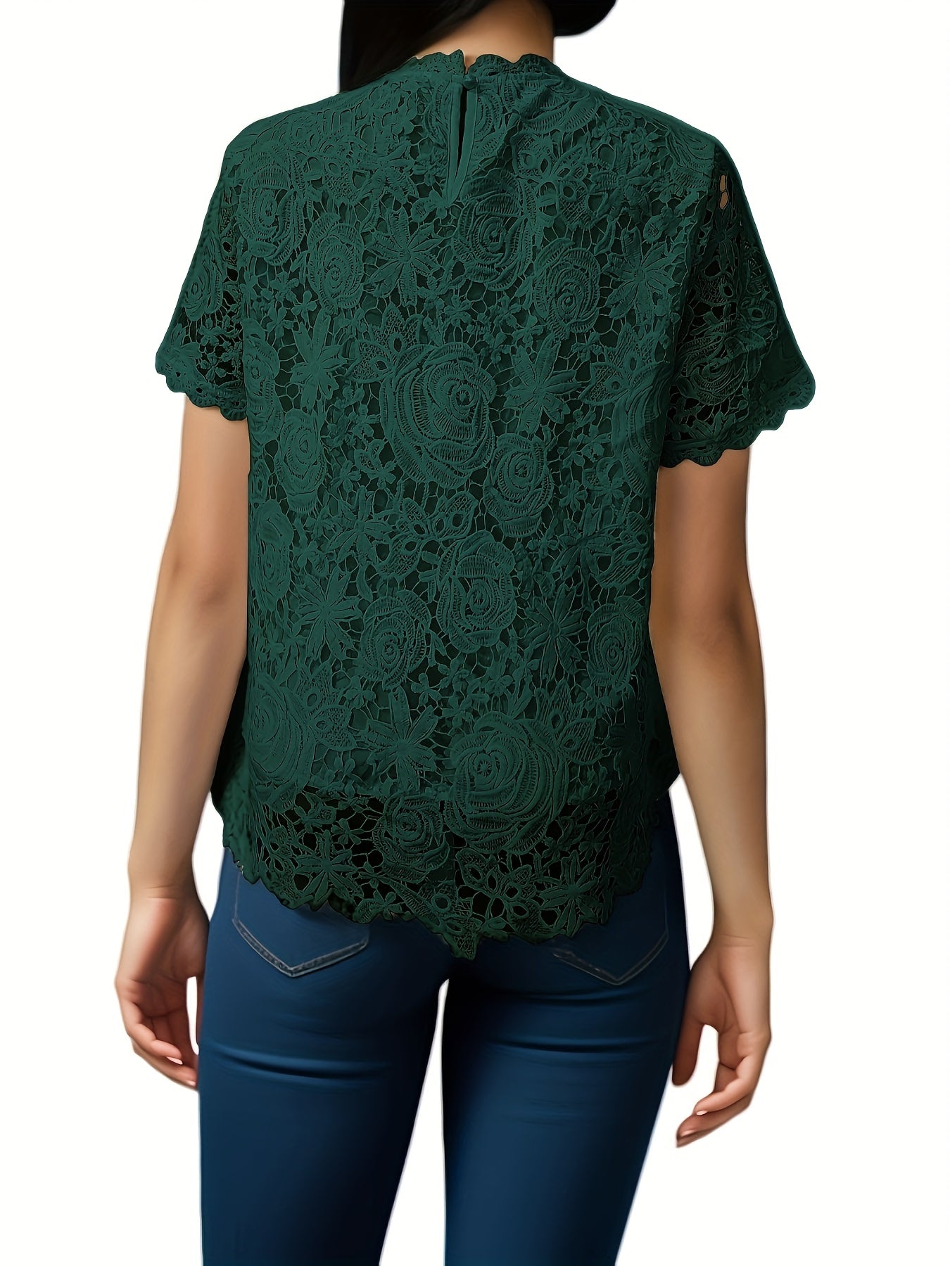 [Elegant Blouse] Elegant Green Lace Plus Size Blouse for Women |