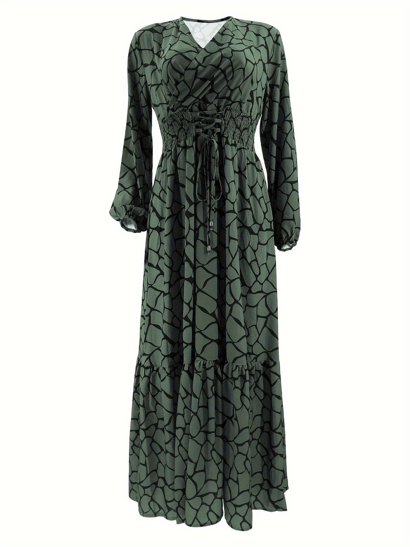 Allover Print Maxi Kaftan Dress, Casual Long Sleeve '/MH