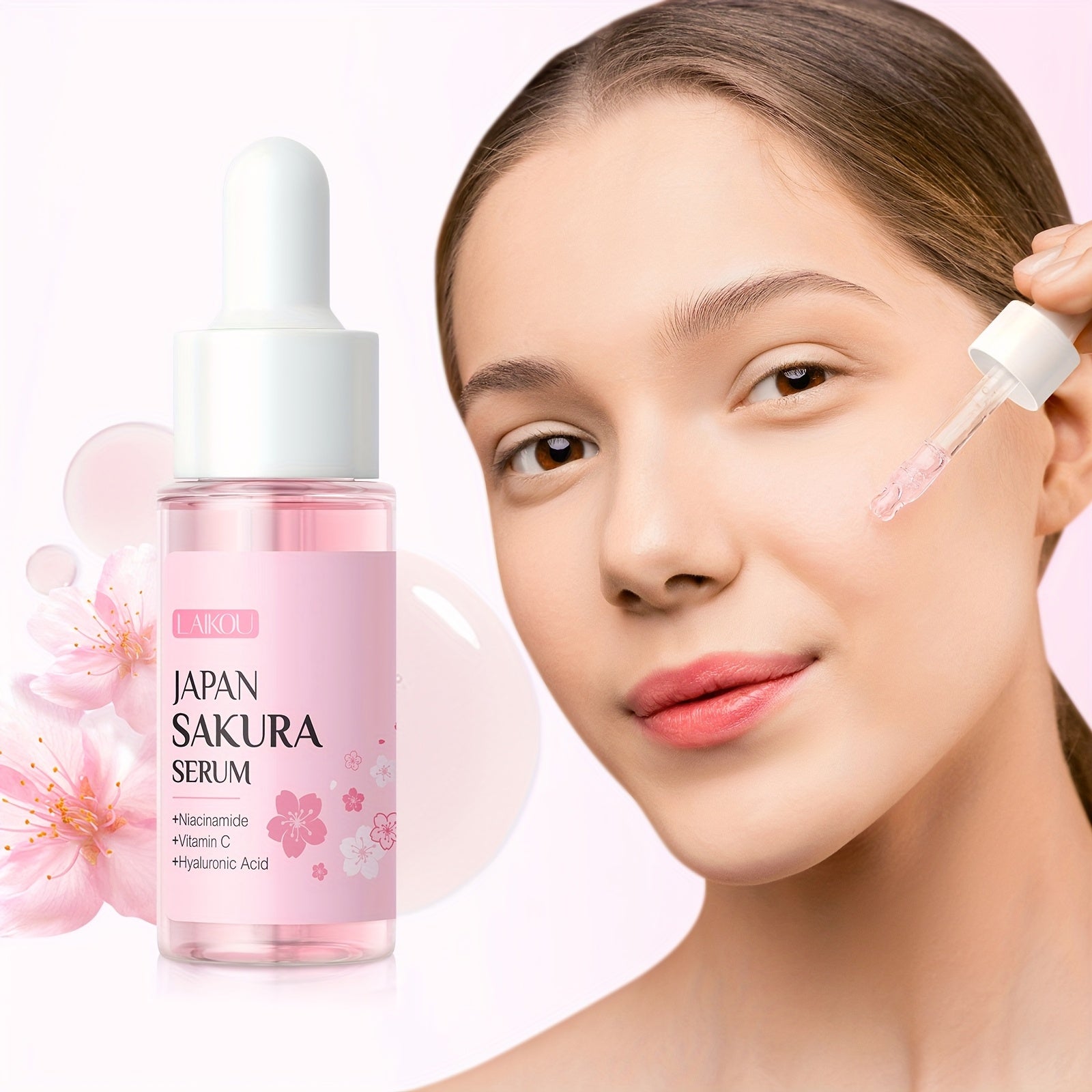 Sakura Cleanser Skin Care Travel Gift Set 3pcs, Face Wash 50g, Serum 17ml, Moisturizer 30g, with Vitamin C, Niacinamide, Hyaluronic Acid