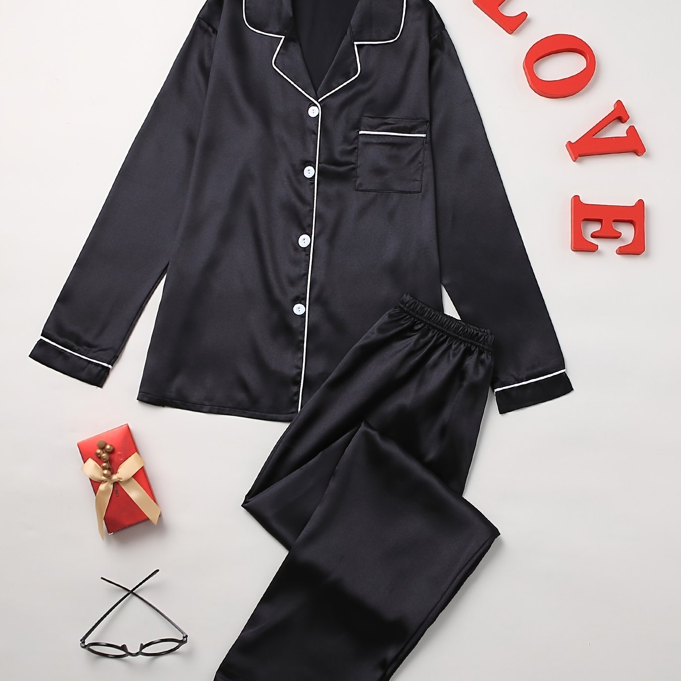 Cozy Solid Pajama Set - Soft Long Sleeve Button.