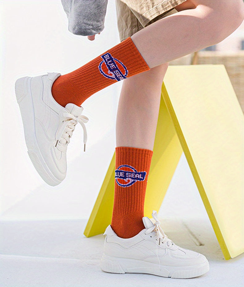 5/10 Pairs Letter Print Socks, , Women's Stockings ./MH