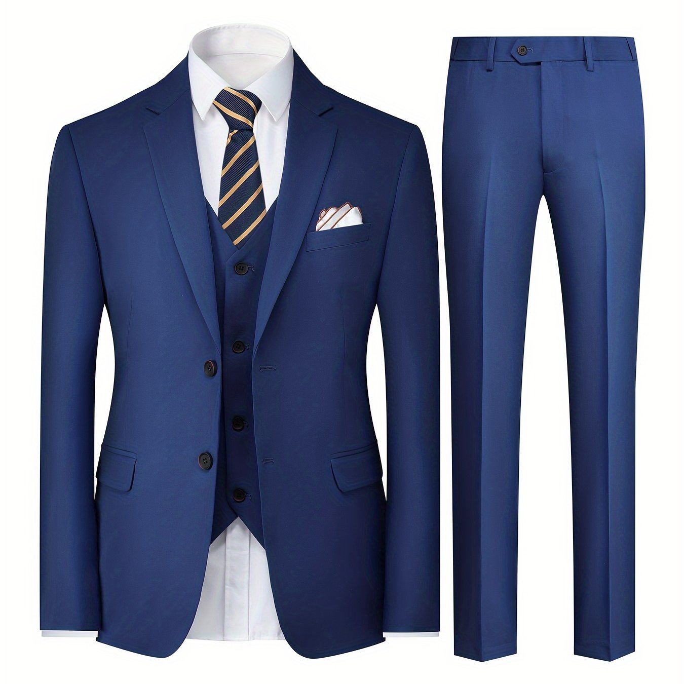 3-Piece Men's Solid Color Suit Set, Blazer Jacket + Vest + Pants,