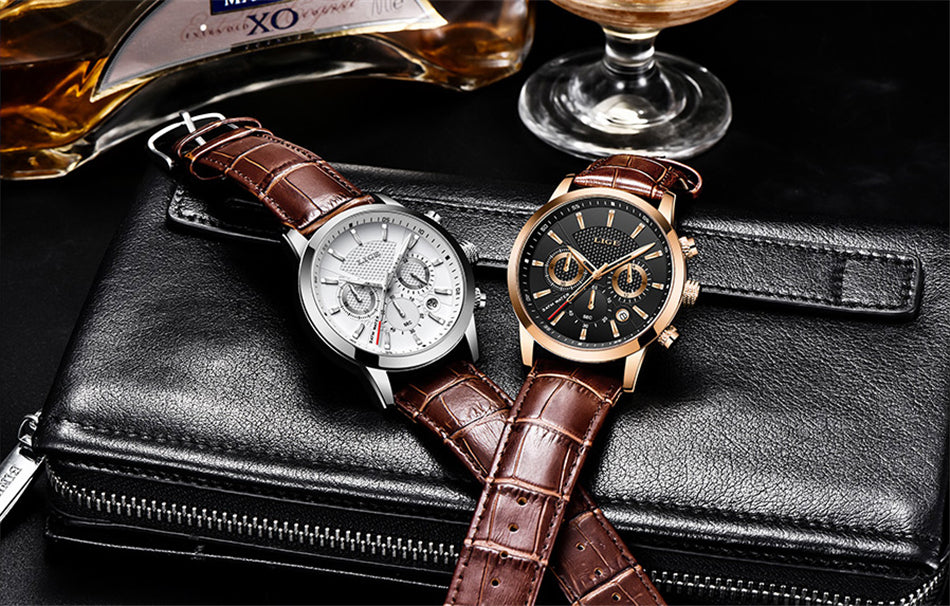 Watches Mens  LIGE Top Brand Luxury Casual Faux Leather Quartz Men's