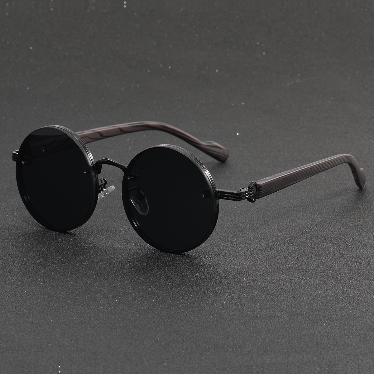 Round Metal Frame, Wood Grain Temples, Fashionable Eyewear for Men & Women,