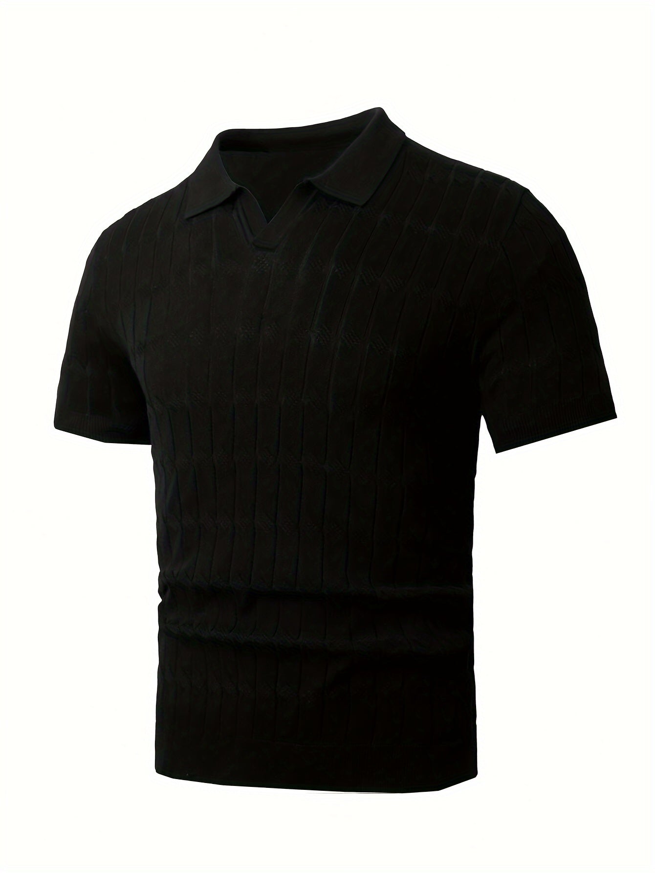 Chic Knit Shirt, Men's Casual Lapel Mid Stretch V-Neck Pullover Sweater