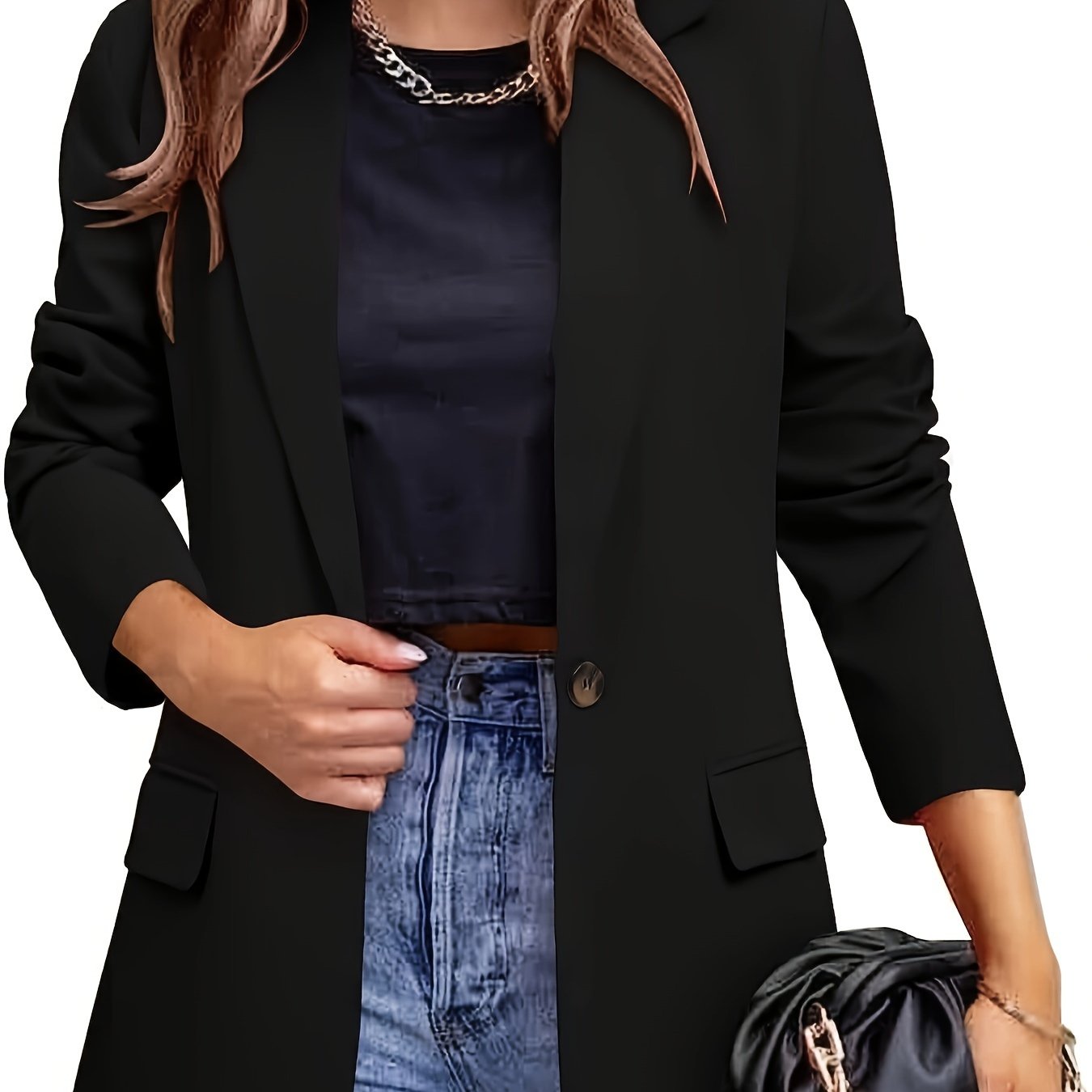Solid Color Single Breasted Blazer, Elegant Long Sleeve Outwear .